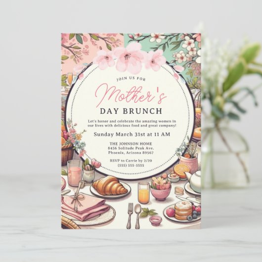 Charmante lente bloemenbrunch Moederdag Kaart (Staand voorkant)