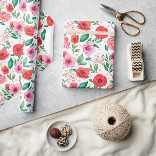 Charmante lente roze bloesems & roze Confetti Stip Cadeaupapier (Crafts)