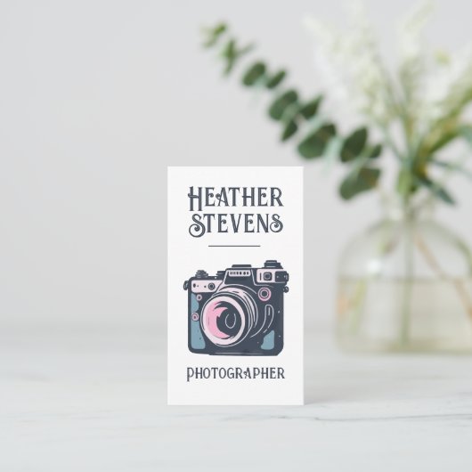 Charmante Leuke Retro Camera Koele Fotograaf Visitekaartje (Staand voorkant)