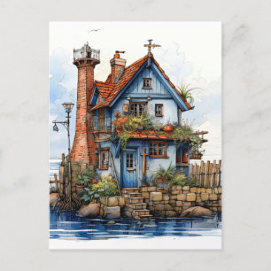 Charmante Little Seaside Shack Art Briefkaart