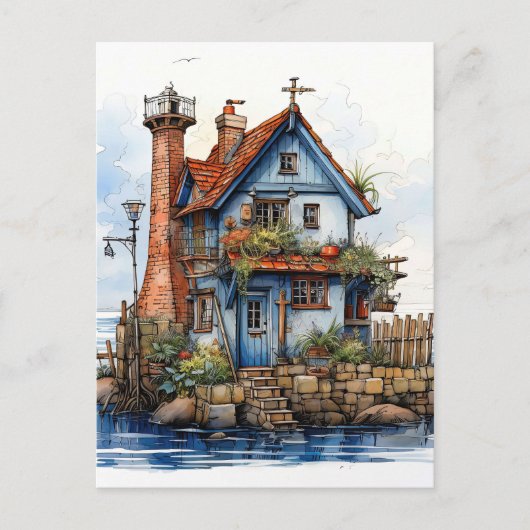 Charmante Little Seaside Shack Art Briefkaart (Voorkant)