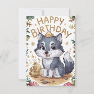 Charmante Lovely Wolf digitale verjaardag Kaart