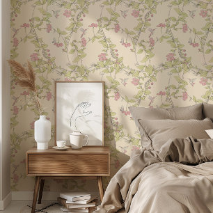 Charmante maagdenpalm & kolibries roze & groen behang