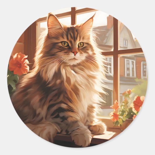 Charmante Maine Coon Cat Ronde Sticker (Voorkant)