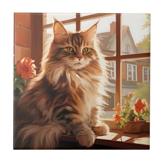 Charmante Maine Coon Cat Tegeltje (Voorkant)