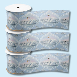 Charmante Mama Zwaan Met Baby'S In Peach Sunset Satijnen Lint