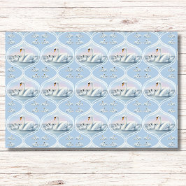 Charmante Mama Zwaan Met Baby'S In Peach Sunset Tissuepapier