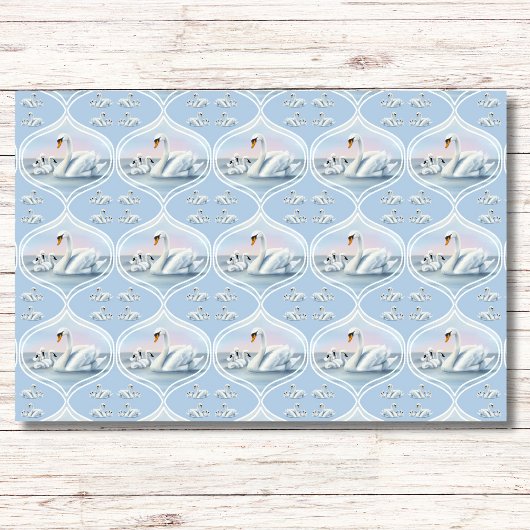 Charmante Mama Zwaan Met Baby'S In Peach Sunset Tissuepapier