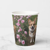 Charmante metgezel: een corgi in een roze rozentui papieren bekers (Achterkant)
