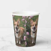 Charmante metgezel: een corgi in een roze rozentui papieren bekers (Rechts)