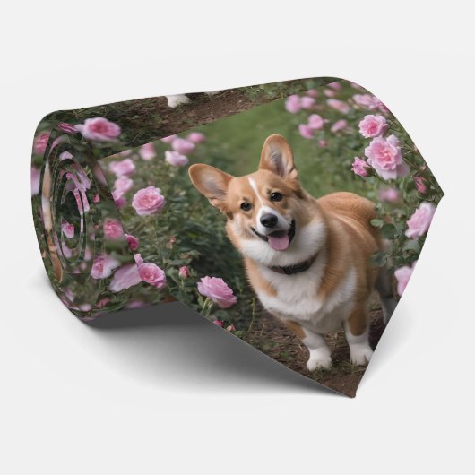 Charmante metgezel: een corgi in een roze rozentui stropdas (Opgerold)