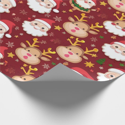 Charmante Mini Kerstman en Rendier kerstpatroon Cadeaupapier (Hoek)