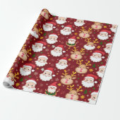 Charmante Mini Kerstman en Rendier kerstpatroon Cadeaupapier (Uitgerold)