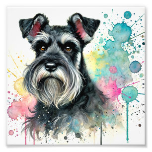 Charmante miniatuur Schnauzer Waterverf Art Foto Afdruk