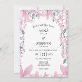 Charmante moderne roze Wisteria bloemenbruiloft Kaart (Voorkant)