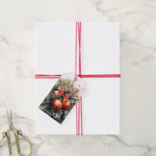 Charmante moderne Waterverf kerstmaretak Cadeaulabel (Met Touw)