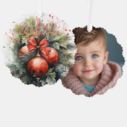 Charmante moderne Waterverf kerstmaretak Ornament Kaart (Voorkant / Achterkant)