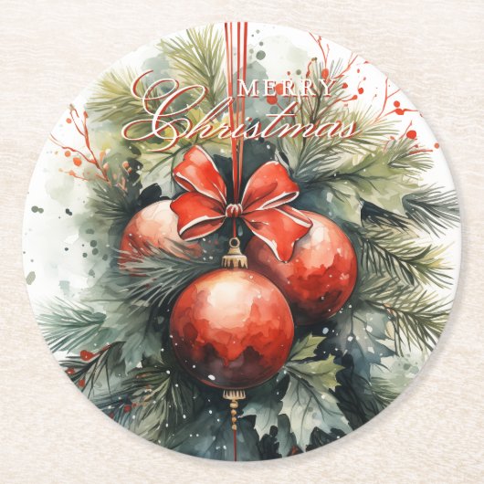 Charmante moderne Waterverf kerstmaretak Ronde Kartonnen Onderzetter (Voorkant)