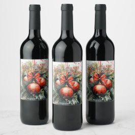 Charmante moderne Waterverf kerstmaretak Wijn Etiket