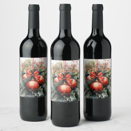 Charmante moderne Waterverf kerstmaretak Wijn Etiket (Flessen)