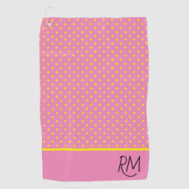 Charmante Monogrammed Roze met Gele Polka Dots Golfhanddoek