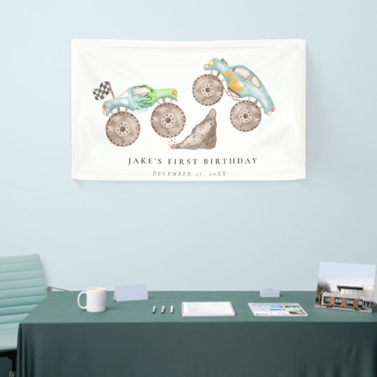 Charmante Monster Truck Bash verjaardag Spandoek (Beurs)