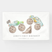 Charmante Monster Truck Bash verjaardag Spandoek (Horizontaal)