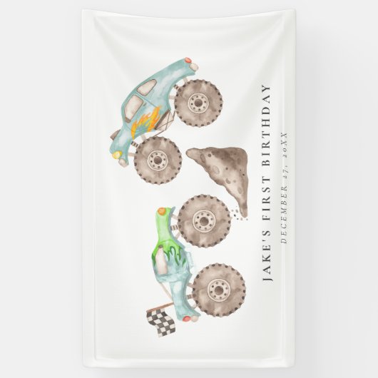 Charmante Monster Truck Bash verjaardag Spandoek (Verticaal)