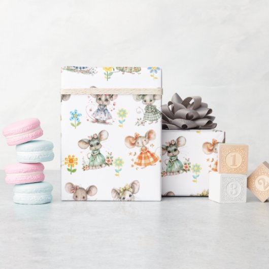 Charmante muizen in jurken -Heerlijke Bloemen Whim Cadeaupapier (Baby Shower)
