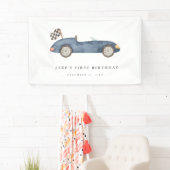Charmante Navy Blue Race Auto Verjaardag Spandoek (Insitu)