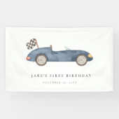 Charmante Navy Blue Race Auto Verjaardag Spandoek (Horizontaal)