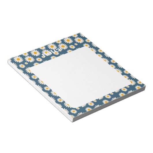 Charmante Navy en White Daisy Pattern Notitieblok (Schuin)