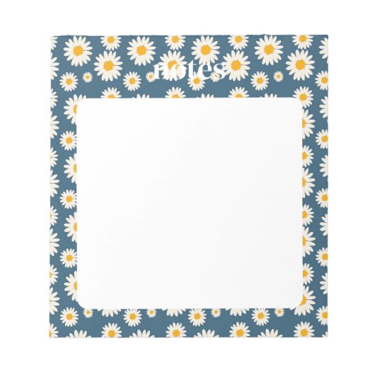 Charmante Navy en White Daisy Pattern Notitieblok (Voorkant)