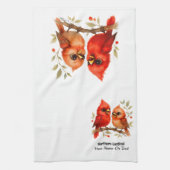 Charmante Noordelijke Kardinaal Theedoek (Verticaal)