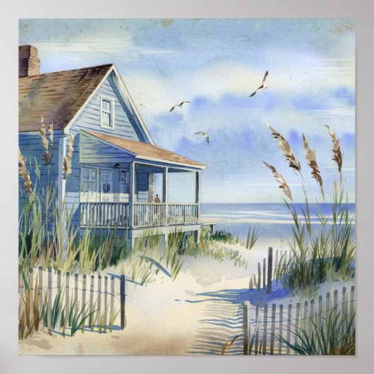 Charmante Old Art Beach Cottage Poster (Voorkant)