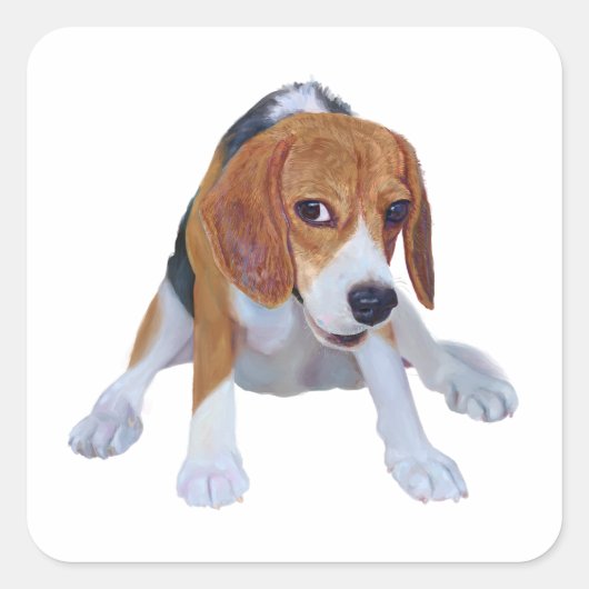 Charmante Olie-geschilderde Beagle in grappige zit Vierkante Sticker (Voorkant)