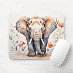 Charmante olifant & Blooms Waterverf schilderij Muismat