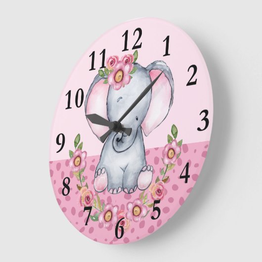 Charmante Olifant Roze Bloemendier Animal Print   Grote Klok (Hoek)