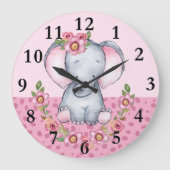 Charmante Olifant Roze Bloemendier Animal Print   Grote Klok (Voorkant)