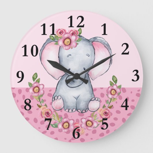 Charmante Olifant Roze Bloemendier Animal Print   Grote Klok (Voorkant)