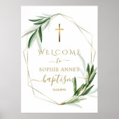 Charmante olijfblaadjes gouden doop welkomstbord poster (Voorkant)
