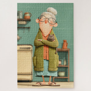 Charmante oma en haar kat legpuzzel