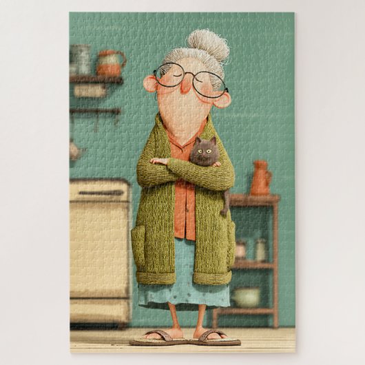 Charmante oma en haar kat legpuzzel (Verticaal)