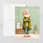Charmante opa en zijn kat briefkaart (Voorkant / Achterkant)