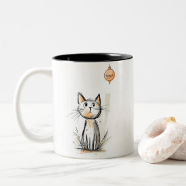 Charmante Oranje kat in een tuinillustratie Tweekleurige Koffiemok