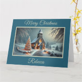 Charmante oude stenen kerk met Kerstmis Kaart (Gele Bloem)