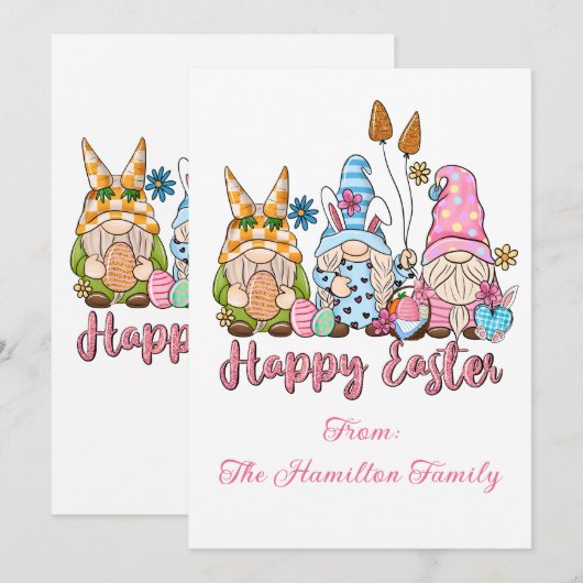 Charmante paaskabouters met bloemen feestdagenkaart (Voorkant / Achterkant)