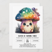 Charmante paddestoel bewerkbare verjaardagsuitnodi kaart (Voorkant / Achterkant)