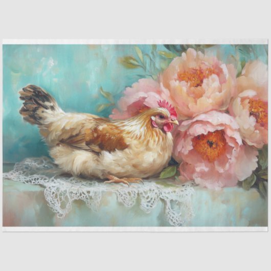 Charmante Pasen Rustieke Kippenpioenen Decoupage Tissuepapier (Voorkant)