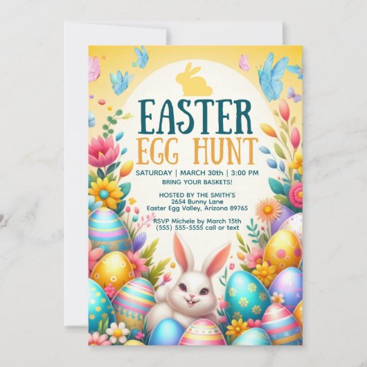 Charmante pastel easter egg hunt uitnodiging (Voorkant)
